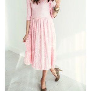 Fully lined pink lace midi dress NWOT